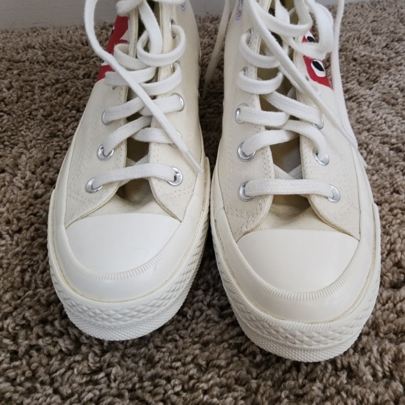 Converse Comme Des Garcons Cream High Top Heart Shoes Size 8 - Picture 5 of 11